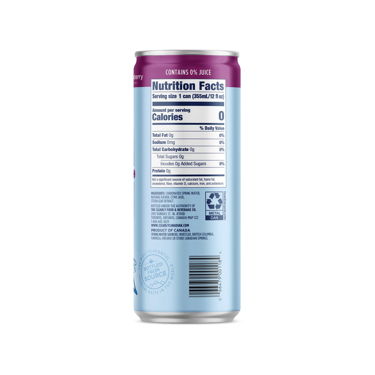 Clearly Canadian Zero Sugar Forest Blackberry Sparkling Water Beverage, Zero Sugar & Zero Calories, Diet Soda Alternative, 12 Fl