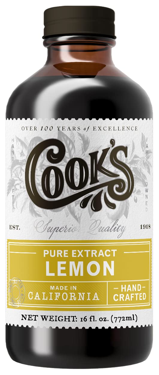 COOKS Pure Lemon Extract, Cold Pressed, Sugar Free, Gluten Free, 16 Fl Oz