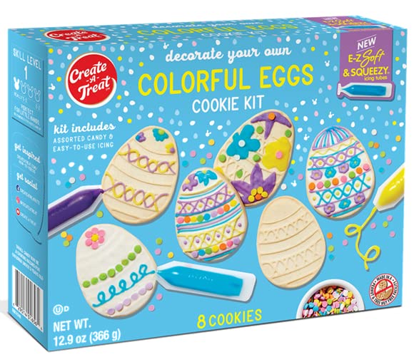Create-A-Treat Decorate Your Own Colorful Eggs Cookie Kit 12.9 oz. Kit Includes 8 Vainilla Egg cookies