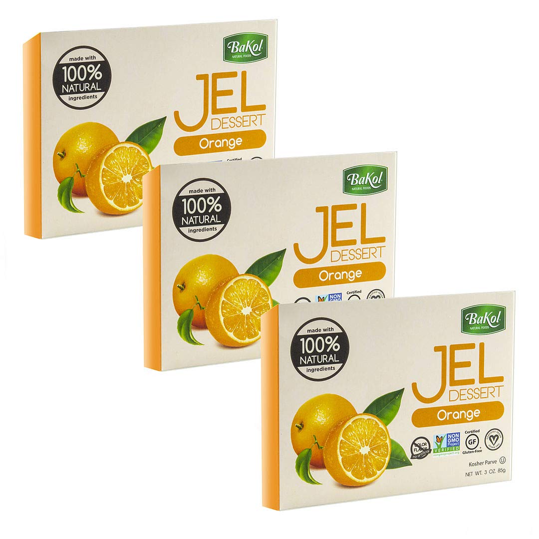 Bakol Jel Dessert Mix - All Natural Vegan - Kosher & Halal - Orange Flavor - 3 Ounce (Pack of 3)