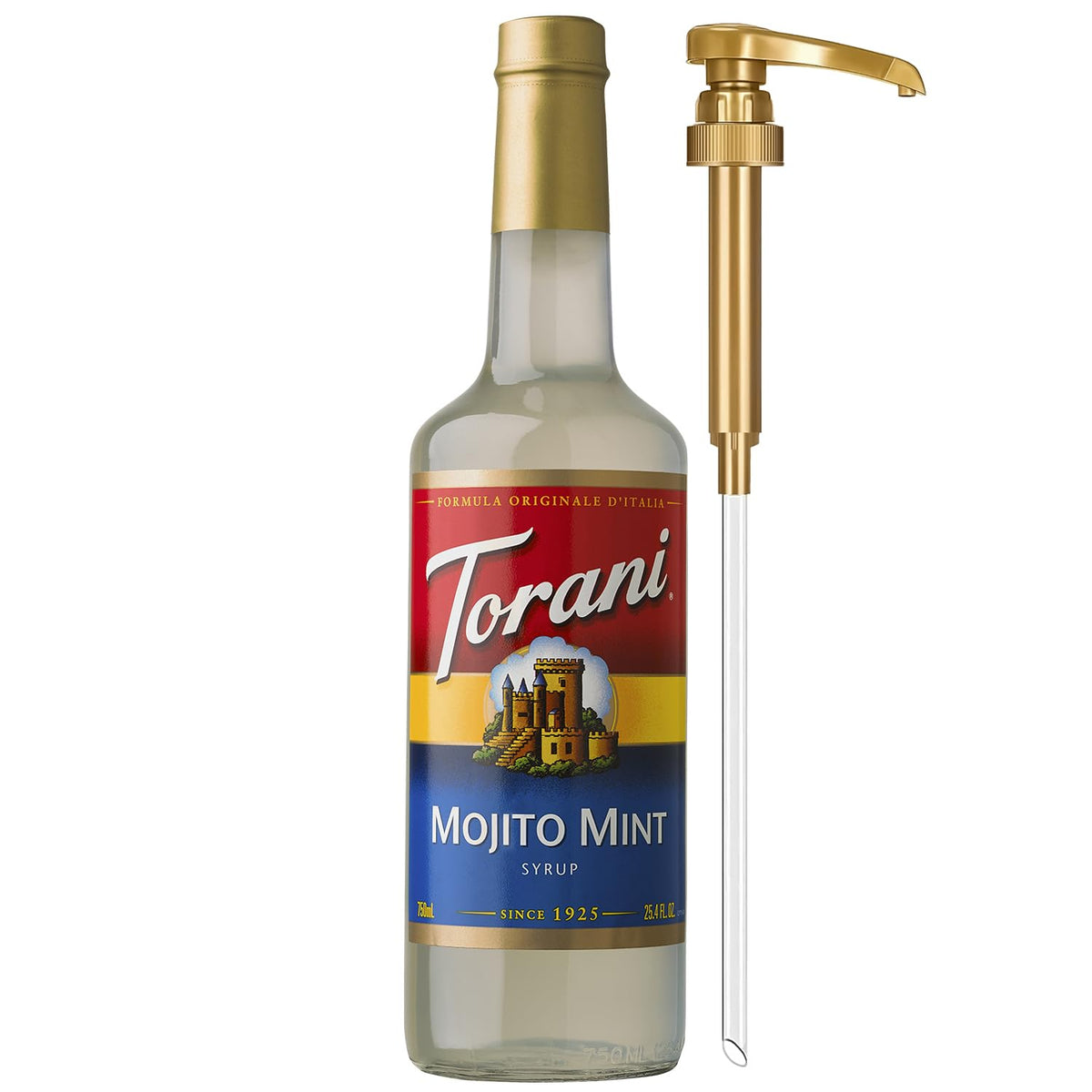 Torani Mojito Mint Syrup, Flavoring for Drinks, 25.4 Fl Oz, Glass Bottle with Pump Included