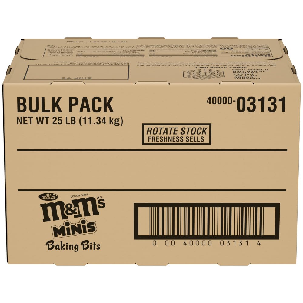 M&MS Milk Chocolate MINIS Size Baking Bits 25-Pound Bulk Package Box