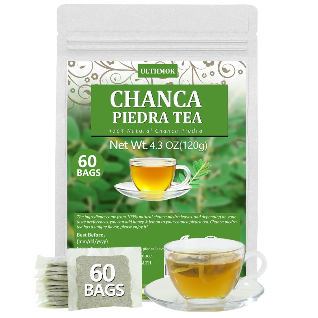 60 Top-Grade Chanca Piedra Leaf Tea Bags  Stonebreaker/Stone Breaker Tea  Made With 100% Natural Chanca Piedra Leaves  No Additives & Energy Blend Free.