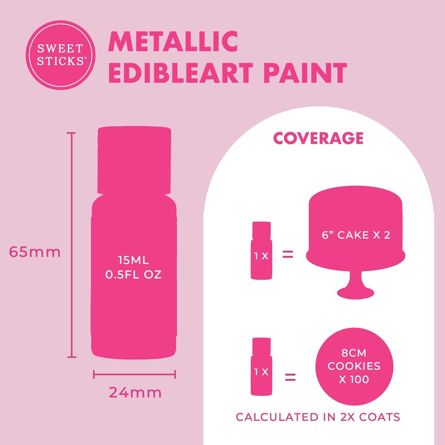 SWEET STICKS Edible Art Decorative Cake Paint, Metallic Rose Gold, 0.5 Fl Oz, Pack of 18