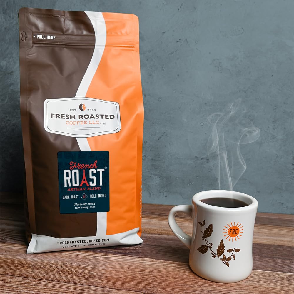 Fresh Roasted Coffee, French Roast, 5 Lb (80 Oz), Dark, Kosher, Whole Bean