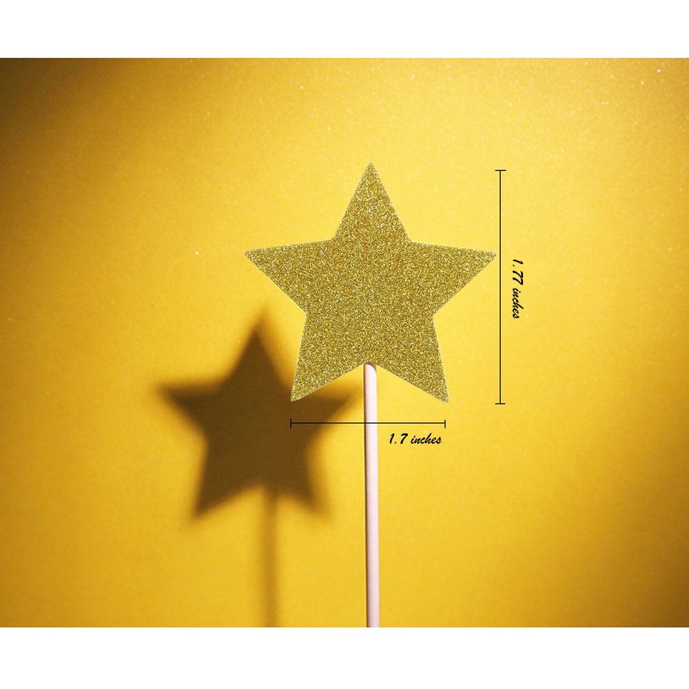 Bilipala Gold Star Cake Cupcake Decorations Toppers Picks Supplies, Appetizer Picks, 30 Counting
