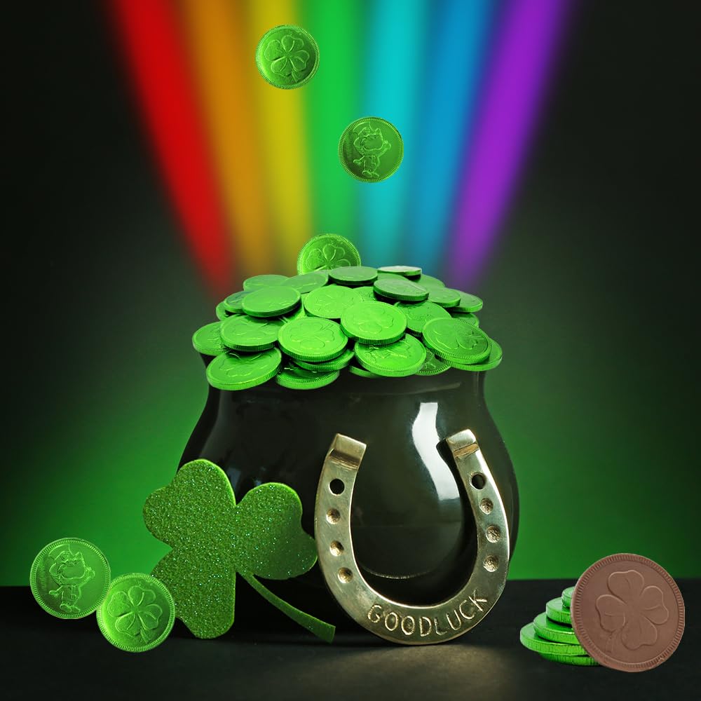Fruidles Chocolate Green Coins - 50 Pack, Premium Belgian Milk Chocolate, Nut-Free, Kosher, St. Patricks Day Shamrock Leprechaun