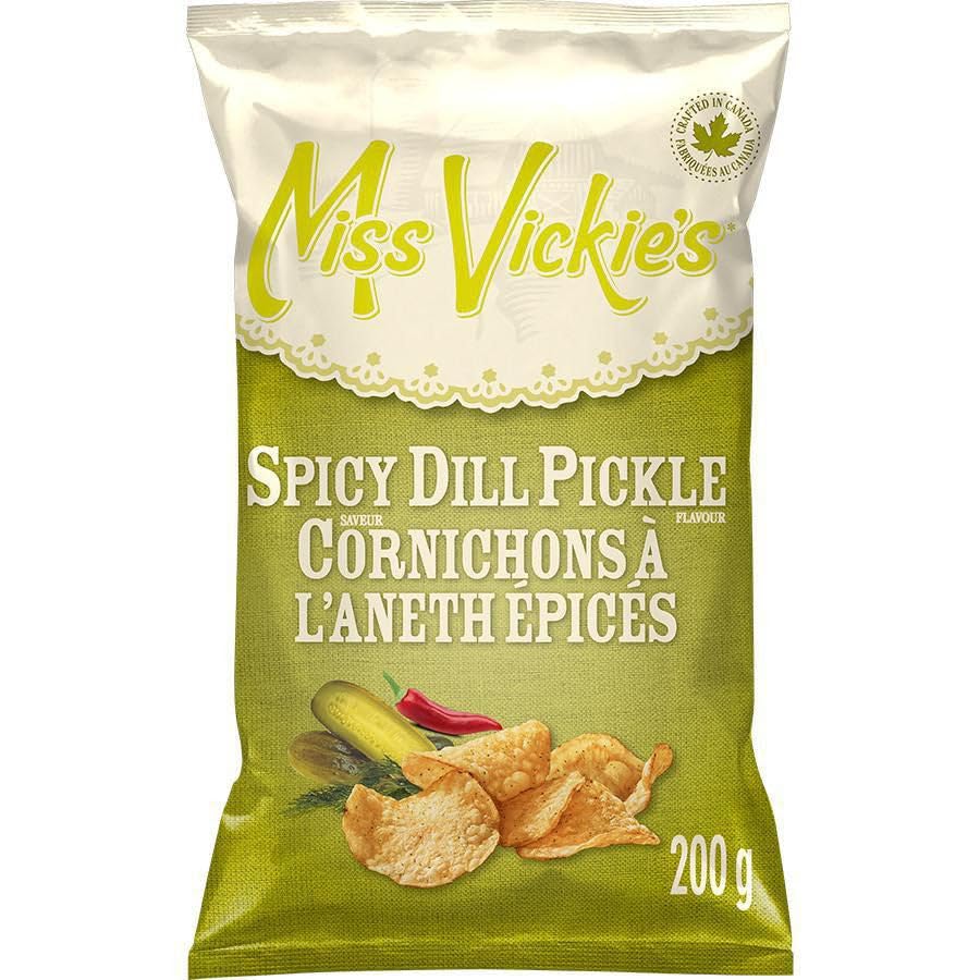 Miss Vickies Spicy Dill Pickle Kettle Cooked Potato Chips, 200G/7 Oz., {Imported From Canada}