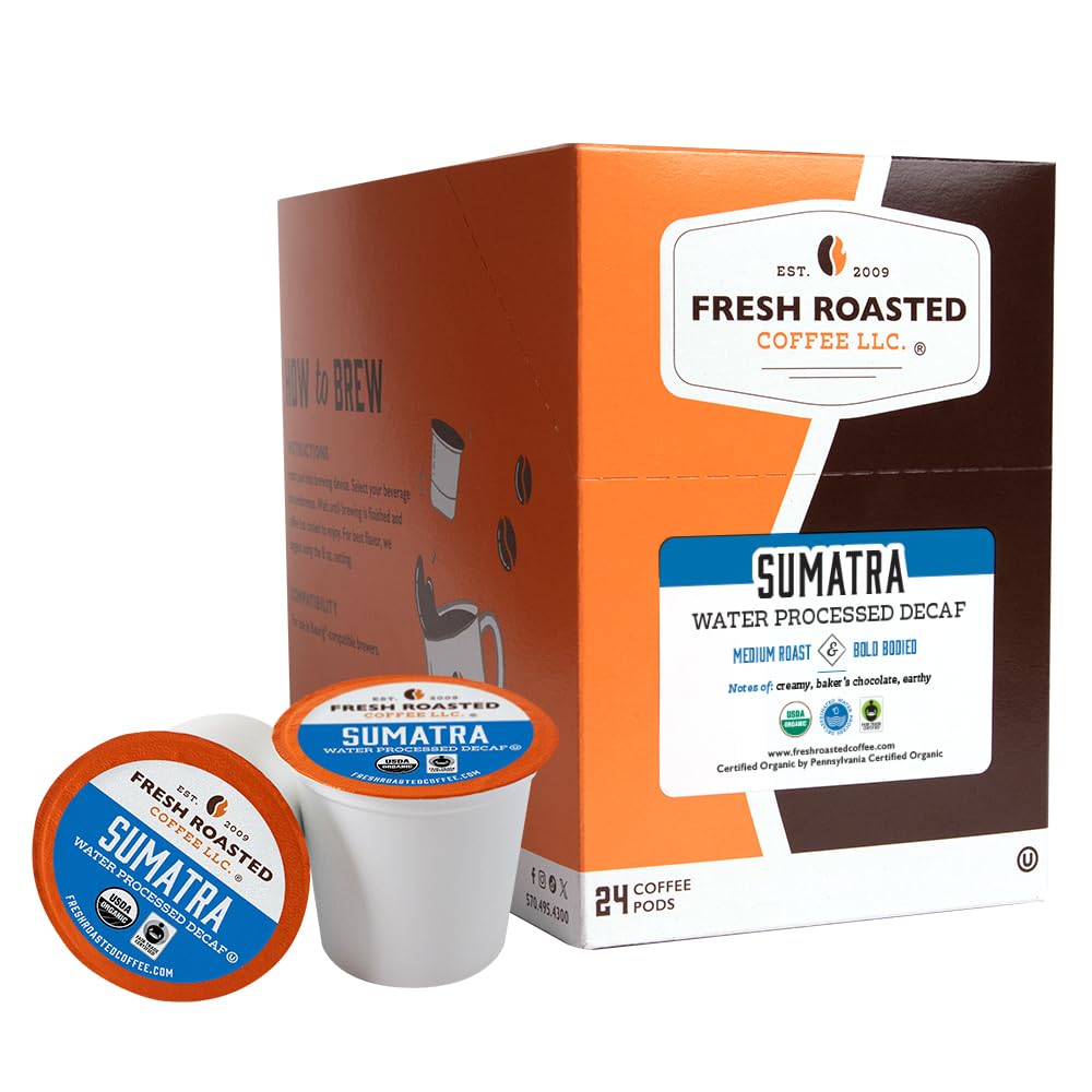 Fresh Roasted Coffee,100% Organic Sumatra Water-Processed Decaf | Single Origin | Medium Roast | Rfa Kosher | K-Cup Compatible |