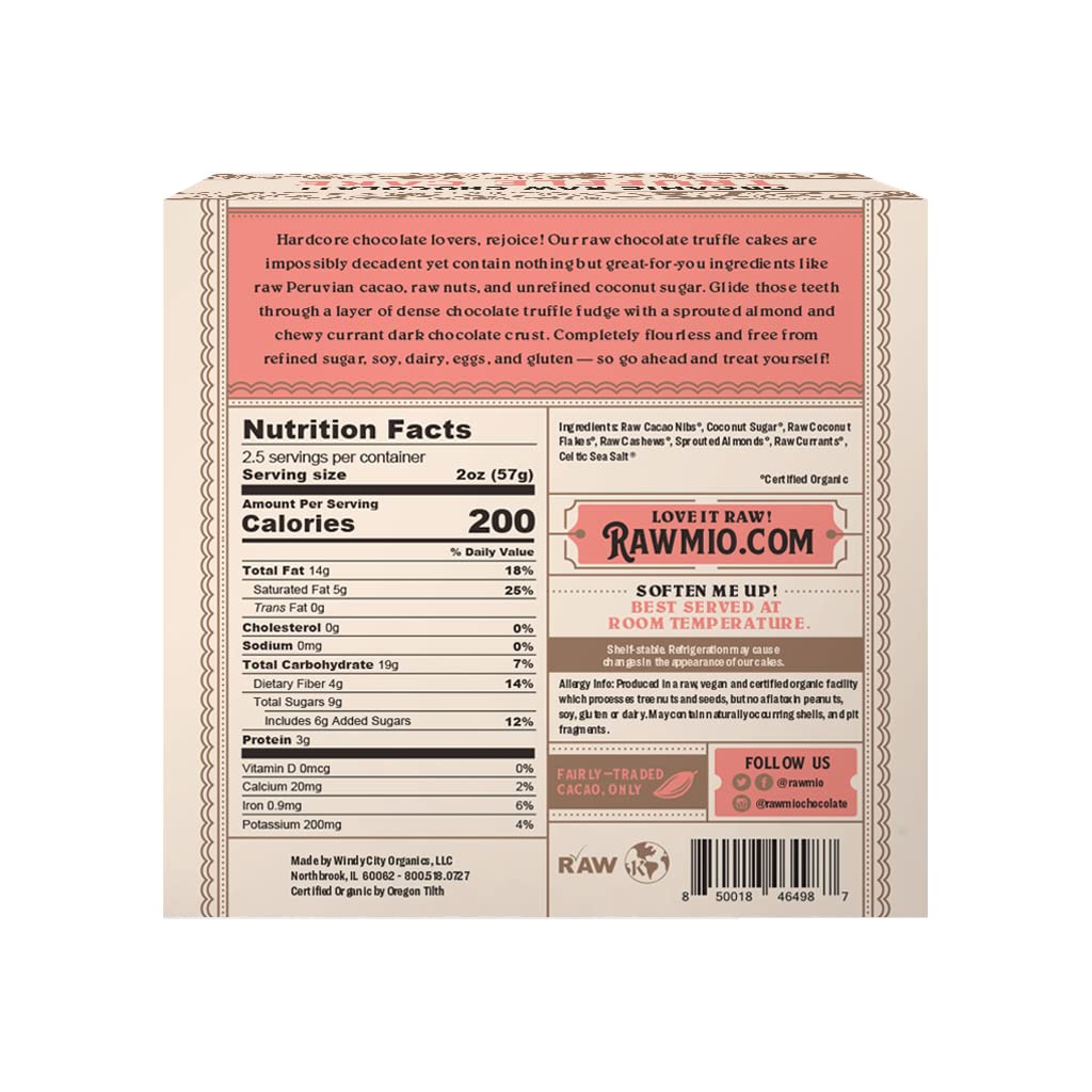 Rawmio Mini Chocolate Truffle Cake - 5 Oz. Raw, Organic,Vegan, Gluten-Free - 1 Pack