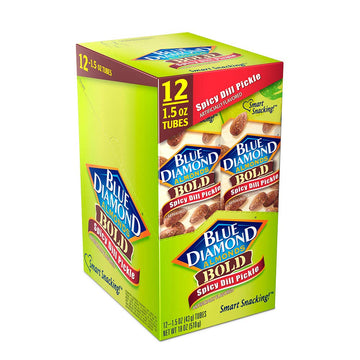 Blue Diamond Almonds, Bold Spicy Dill Pickle Flavored Snack Nuts, Single Serve Bags (1.5 Oz. Tubes, Pack Of 12)