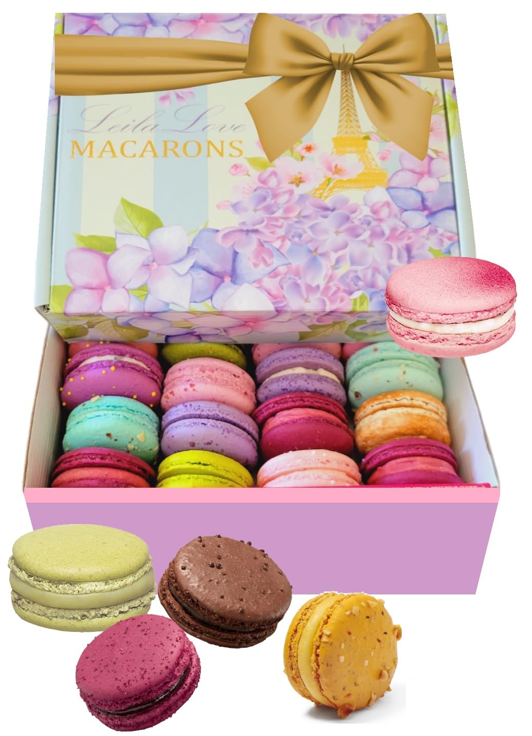 Leilalove Macarons - Paris18 Macarons With Dozen Flavors - Box Varies In Color