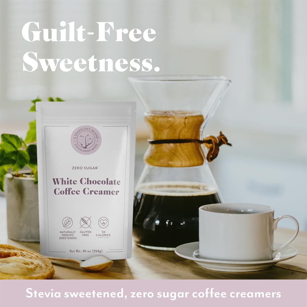5 SPARROWS Sugar-Free White Chocolate Drink Mix, Keto Friendly, 10oz, Stevia Sweetened, No Sugar Coffee Creamer