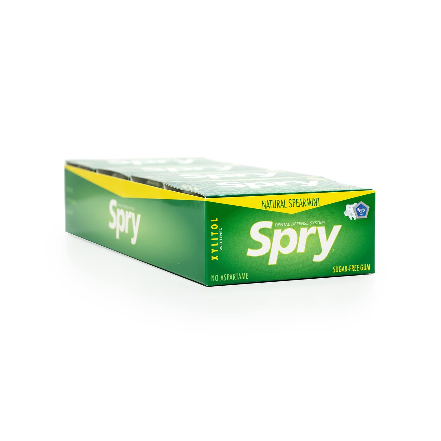 Spry Fresh Natural Xylitol Chewing Gum Dental Defense System - Aspartame-Free, Sugar-Free, Non-GMO, Gluten-Free (Spearmint, 10 C