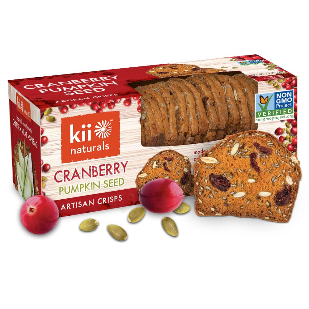 Kii Naturals Artisan Crisps, Healthy Snack Crackers For Cheese, Meats, Spreads, Charcuterie Board - Non-Gmo, Kosher, No Preserva