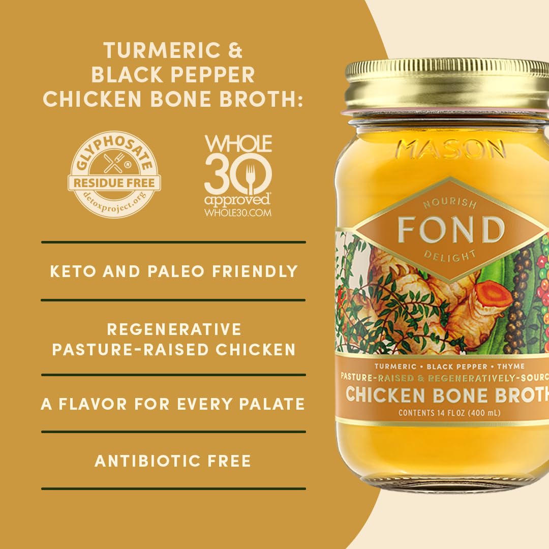 FOND NOURISH DELIGHT Organic Chicken Bone Broth, 14 Fl Oz, Pack of 12