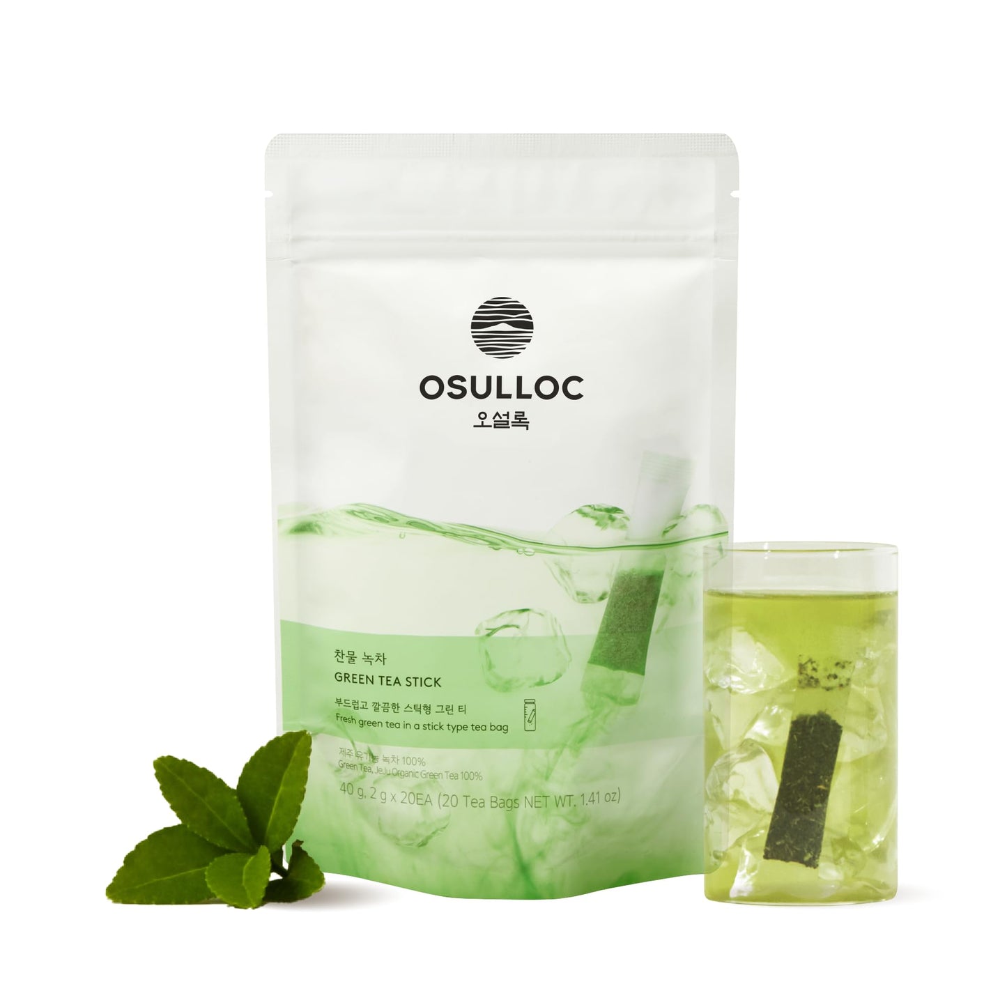 Osulloc Cold Green Tea, Stick-Type In Pouch Package, Premium Organic Pure Tea From Jeju, 20 Count, 1.41 Oz, 40G