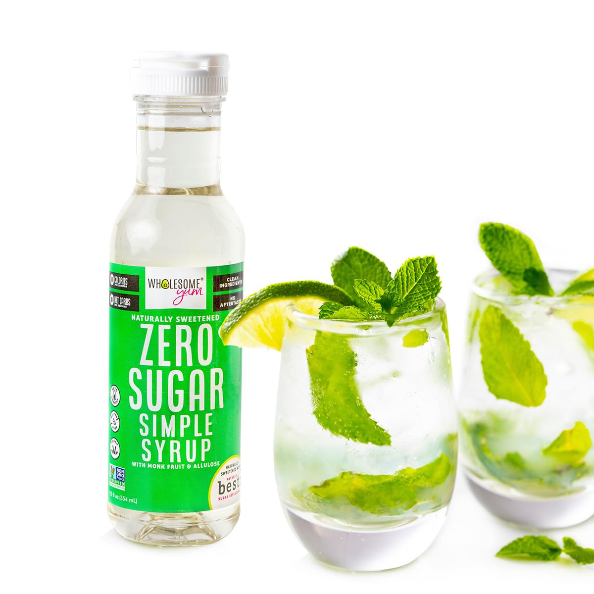 Wholesome Yum Keto Simple Syrup - Skinny Sugar Free Simple Syrup With Monk Fruit & Liquid Allulose - Natural Sweetener For Drinks, Cocktails, Coffee, & Cooking - Low Carb (12 Fl Oz, 2 Pack)