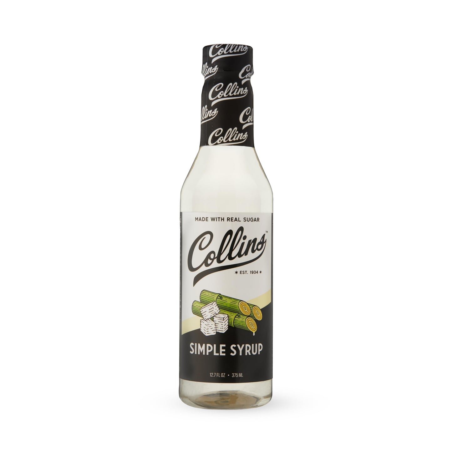 Collins Simple Syrup, Classic Cocktail Mixer, 12.7 Fl Oz, PET Bottle, Black