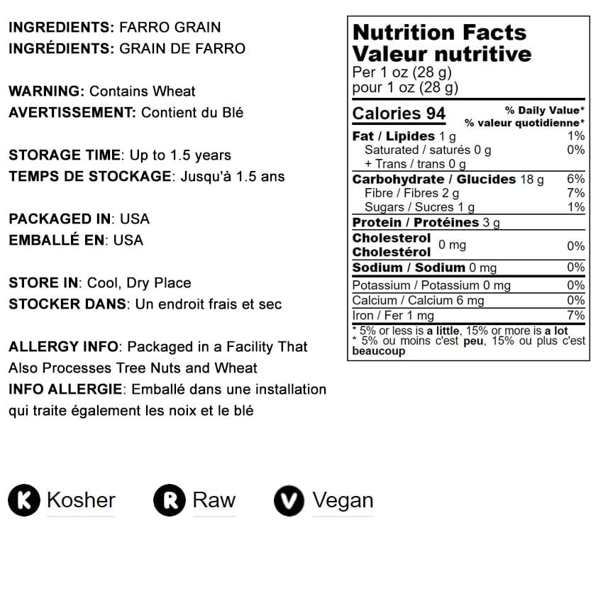 Food To Live Pearled Farro Grain, 1 Pound – Kosher, Vegan, Whole Grain In Bulk, Good Source Of Dietary Fiber, Protein And Iron