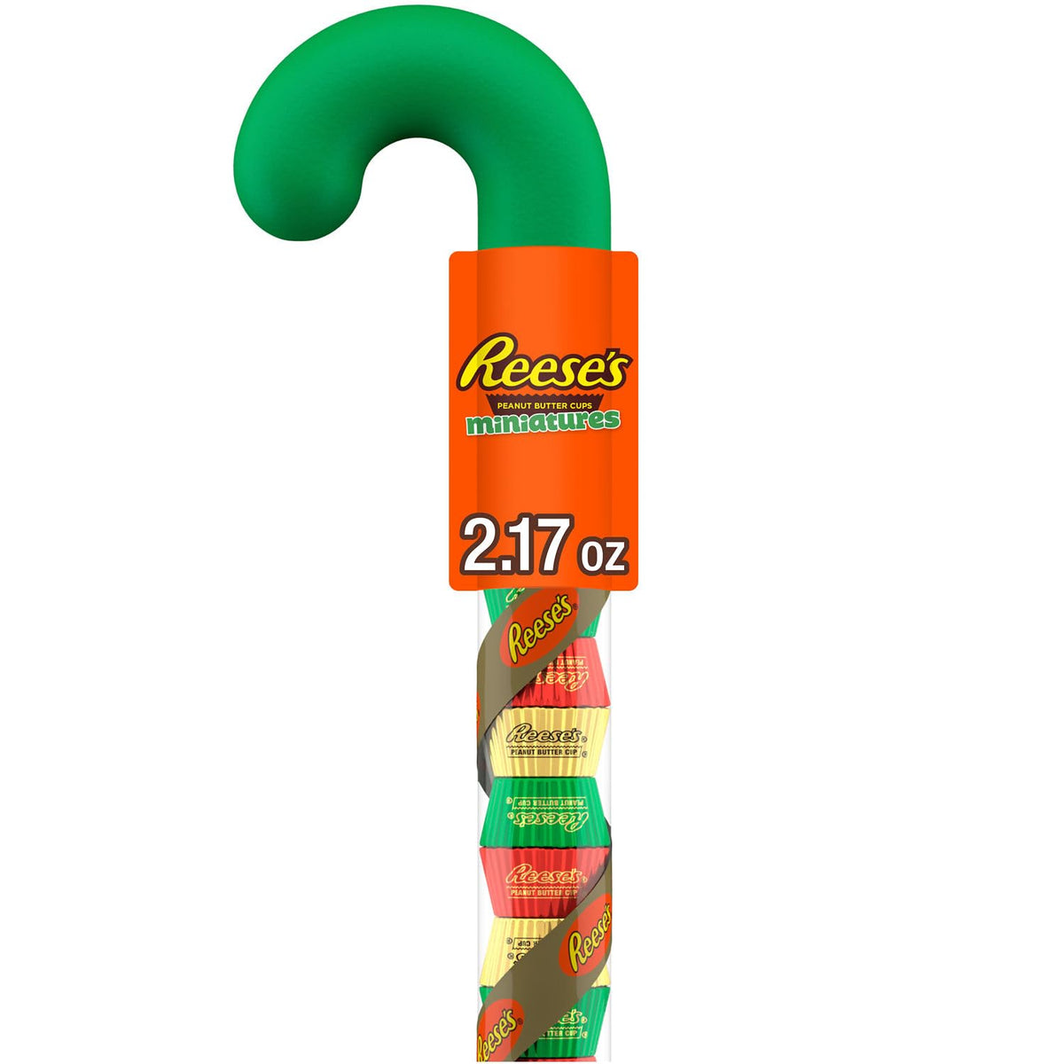 REESES Miniatures Milk Chocolate Peanut Butter Cups, Christmas Candy Plastic Cane, 2.17 oz