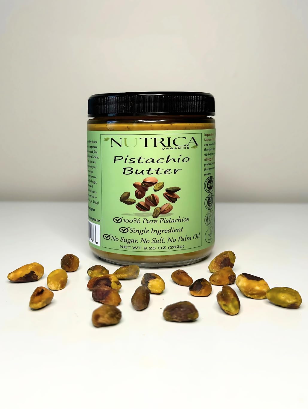 Nutrica Organics 100% Pure Pistachio Butter, Vegan, 9.25oz Glass Jar, No Additives, No Salt, No Sugar