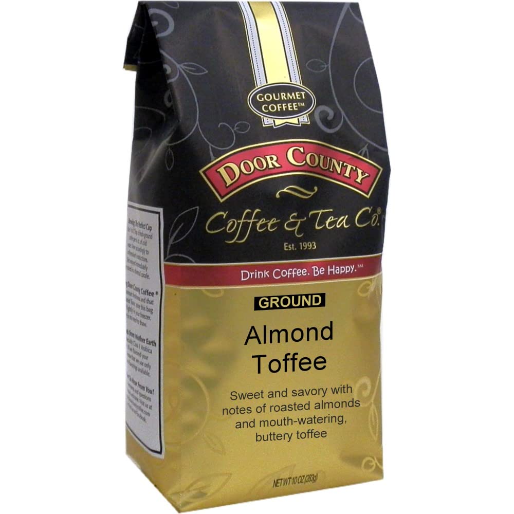 Door County Coffee Almond Toffee Flavored Ground - 10 Oz Bag | Flavored Ground Medium Roast - 100% Specialty Arabica - Flavored Gourmet - Almond Toffee