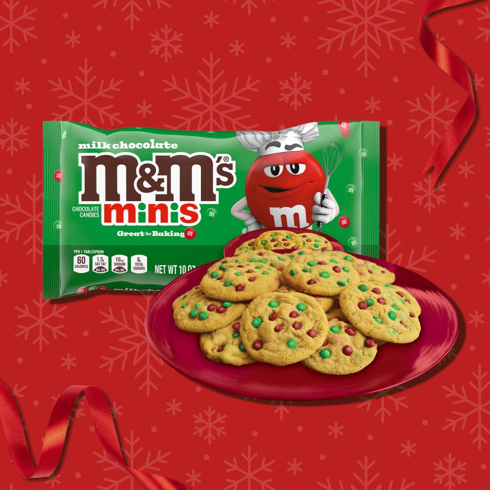 M&MS Minis Milk Chocolate Candy Red & Green Christmas Candy Baking Bits, 10 Oz Bag