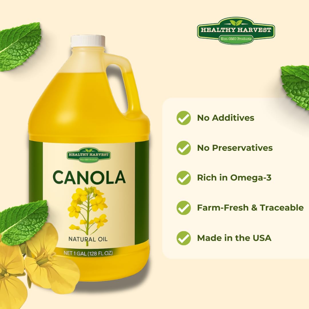 Healthy Harvest Canola Oil  Naturally Expeller Pressed  Gourmet Canola Cooking Oil  Medium-Heat Cooking  Great for Dressings  Marinades  and Frying  1-Gallon
