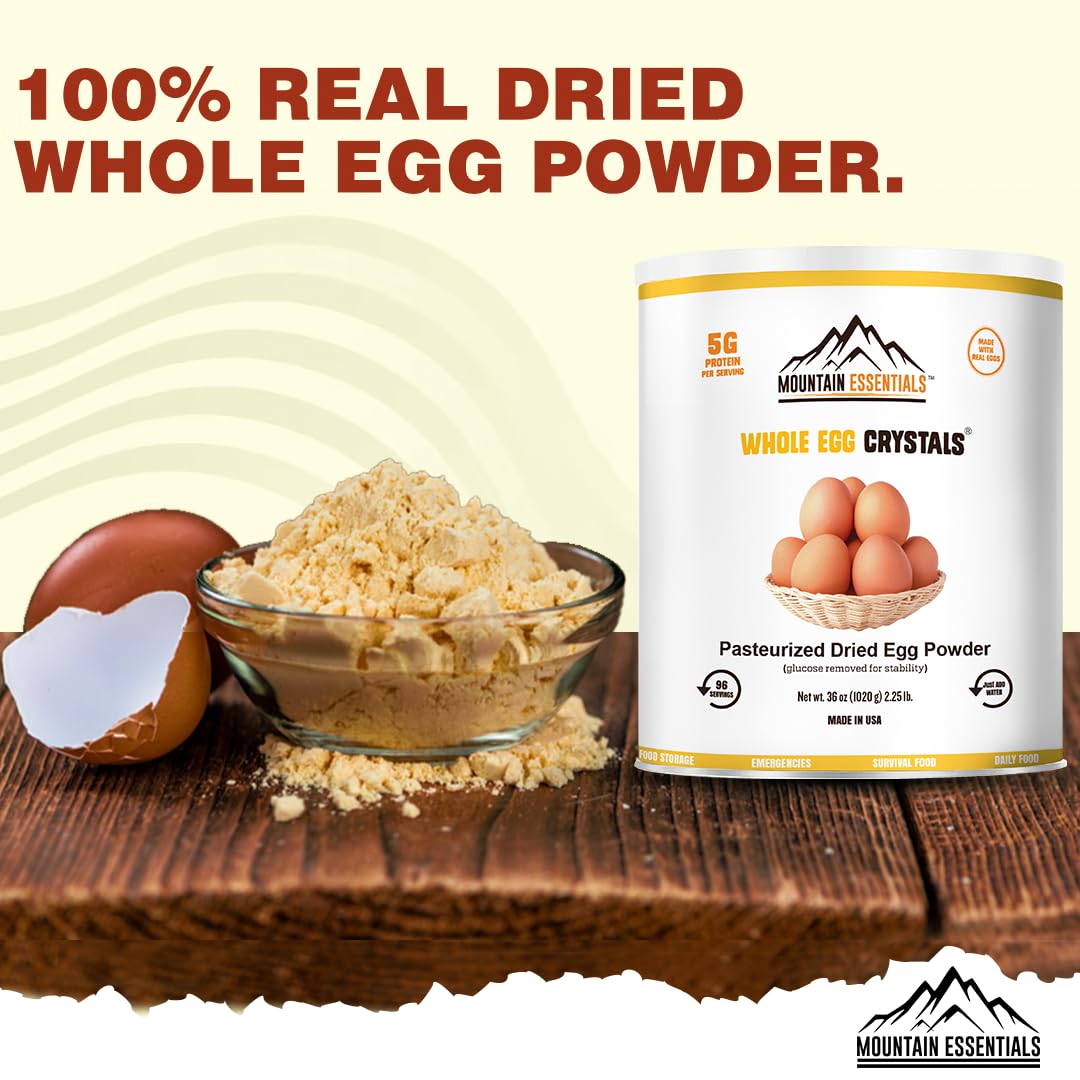 MOUNTAIN ESSENTIALS Dehydrated Whole Powdered Egg Crystals | 6 Cans | All-Natural Ingredients | Long Term Storage
