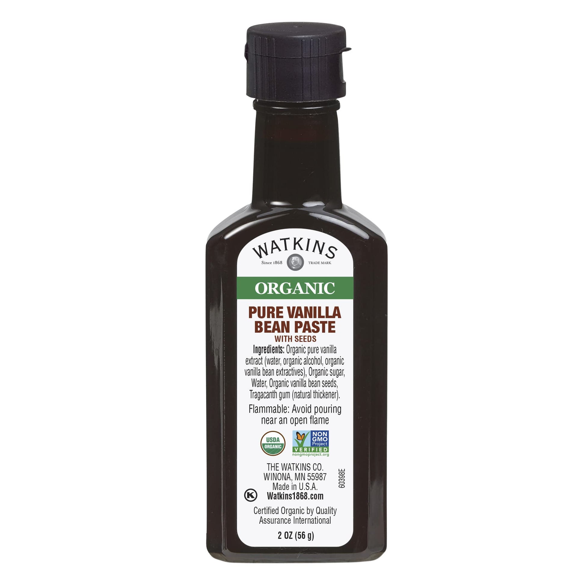 Watkins Organic Pure Vanilla Bean Paste, Non-Gmo, Kosher, 2 Oz. Bottle, 1-Pack