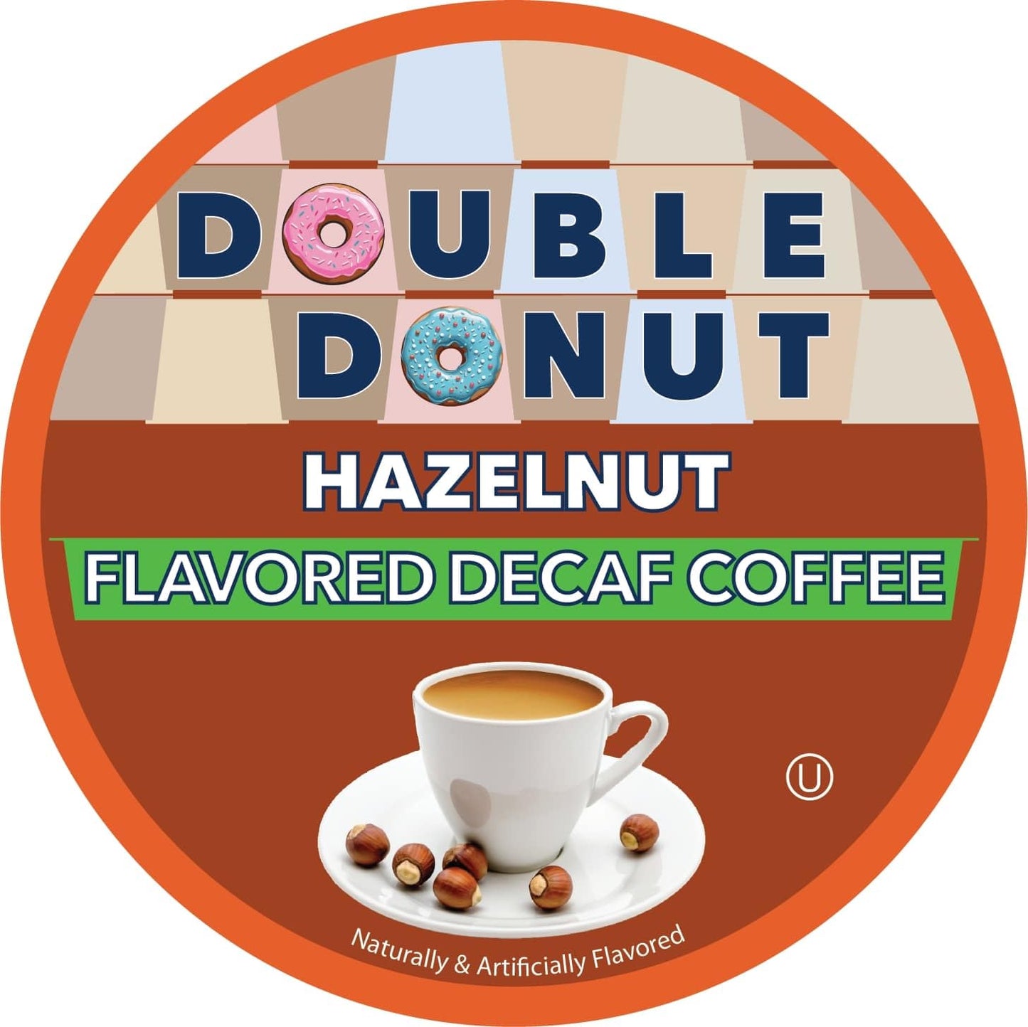 Double Donut Coffee Decaf Hazelnut Flavored Medium Roast Coffee K Cups, 72 Count