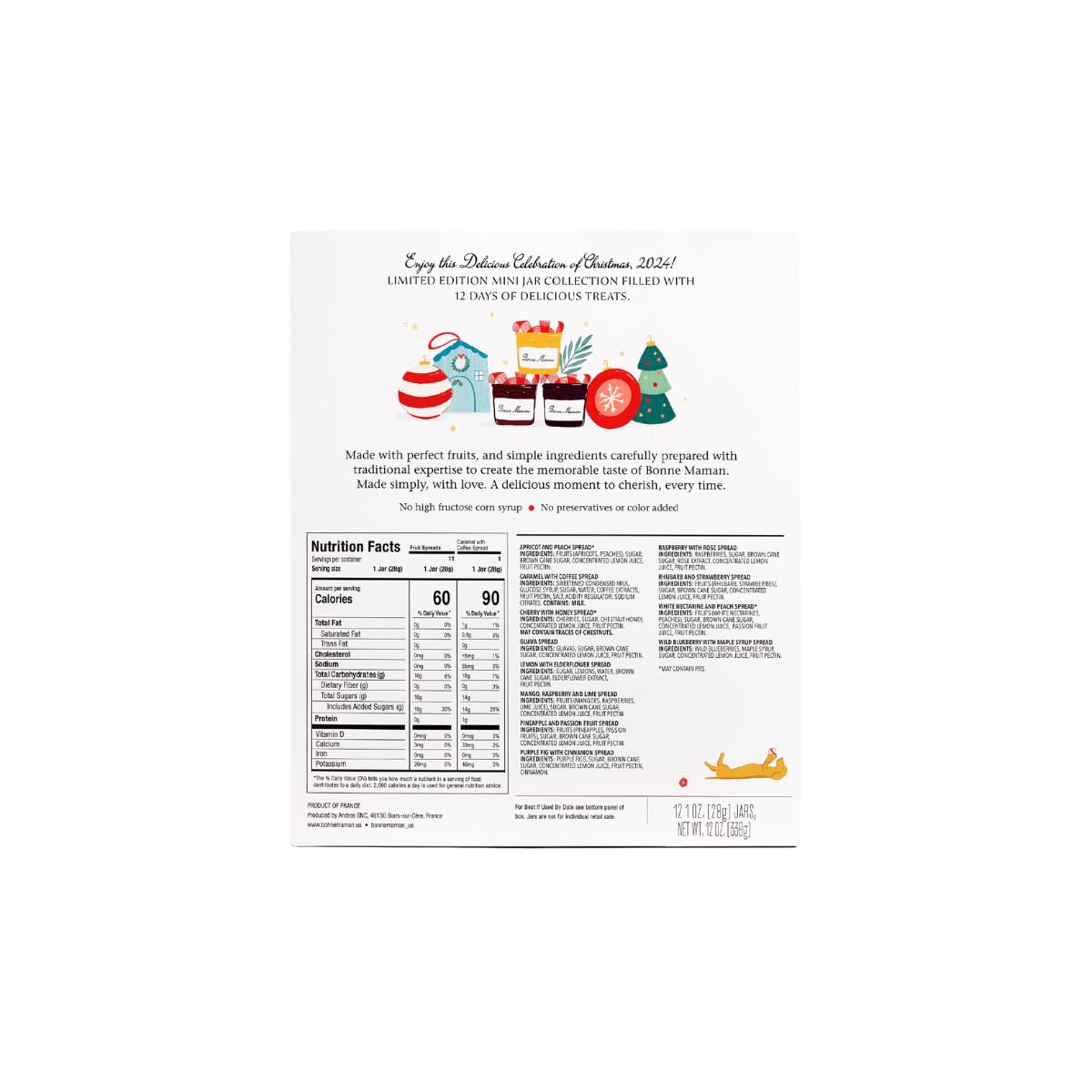 Bonne Maman 2024 Limited Edition 12 Days of Christmas   12 Mini Spreads