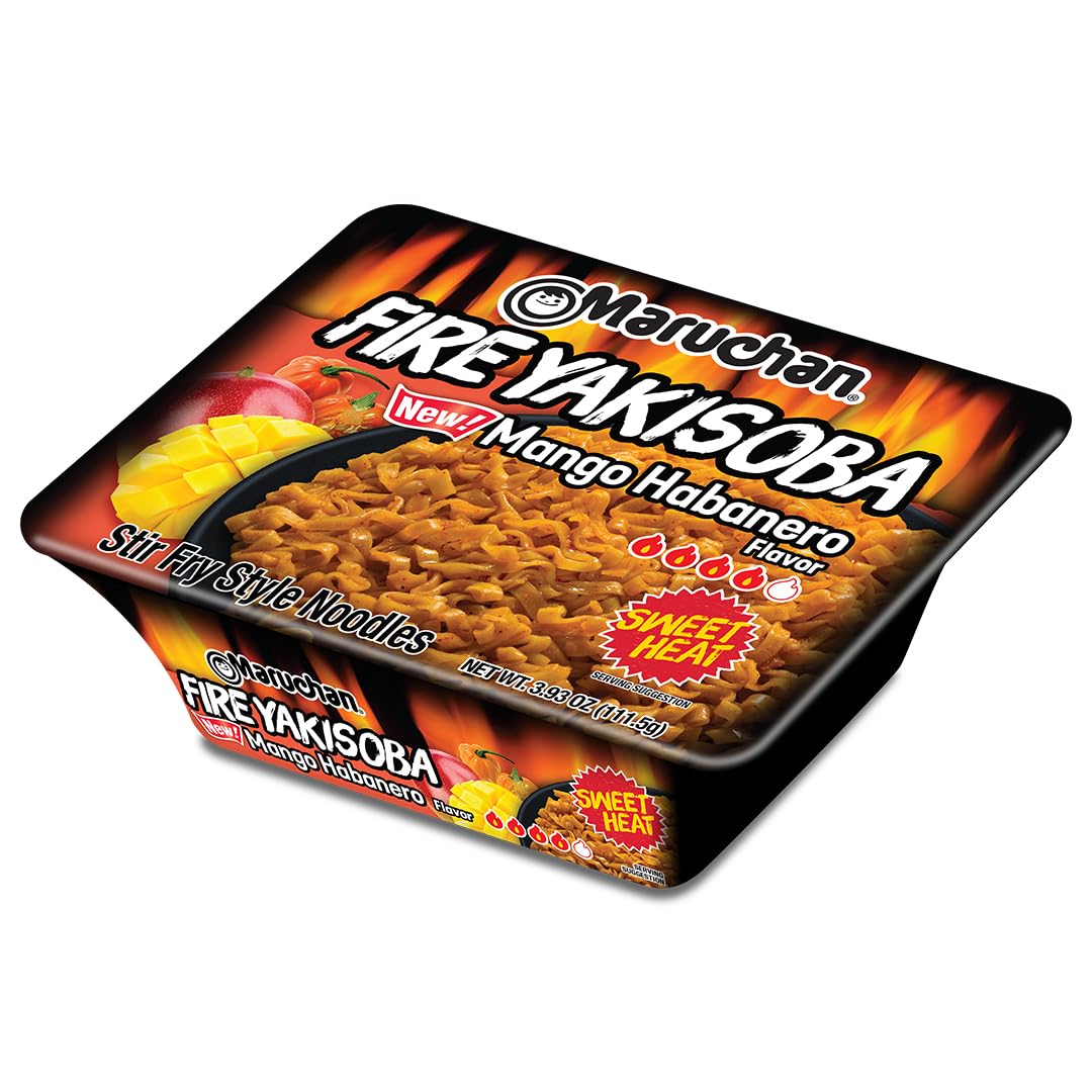 Maruchan Yakisoba Mango Habanero, Japanese Instant Ramen Noodles, 3.93 Oz, 8 Count
