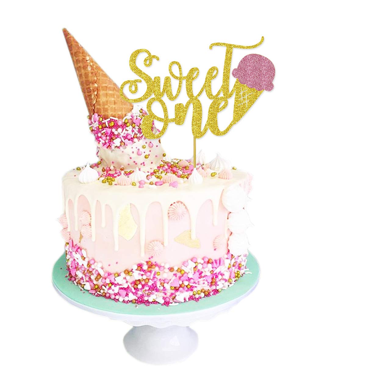 Wulagogo Ice Cream Cake Topper Double-Sided Glitter Decoration, 1 Count, Paper