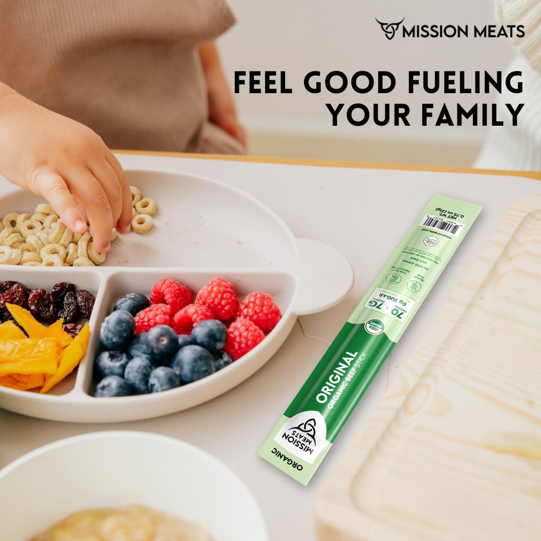 Mission Meats 100% Certified Organic Beef Sticks - Pasture-Raised  Zero Sugar  Non-GMO  Healthy Individually Wrapped Meat Sticks Snack  0.75oz (24 Count)