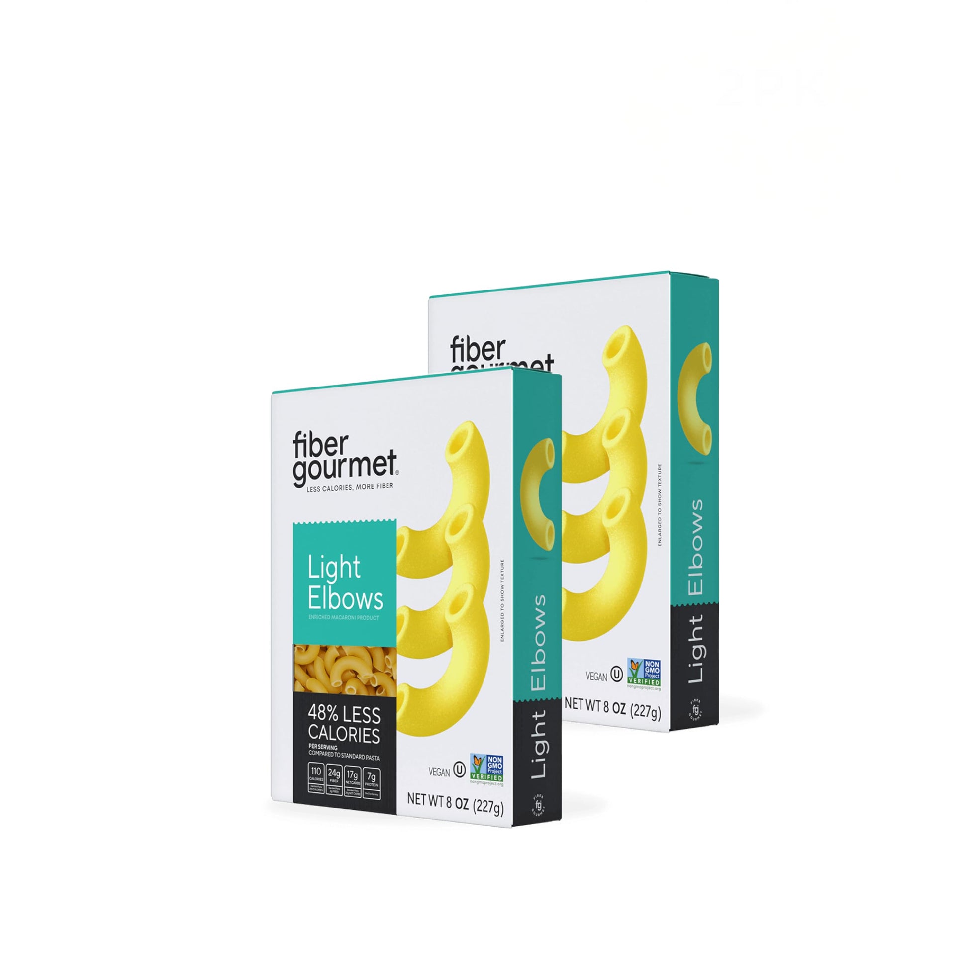 Fiber Gourmet Light Elbow Pasta, Low Calorie & High Fiber, 8 Oz, Pack of 2, Non-GMO, Kosher, Vegan
