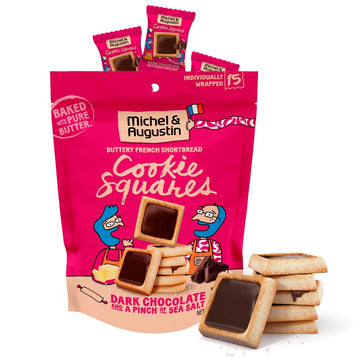 Michel et Augustin Valentines Day Delight Gourmet Dark Chocolate & Sea Salt Shortbread Cookies - 15 Individually Wrapped French