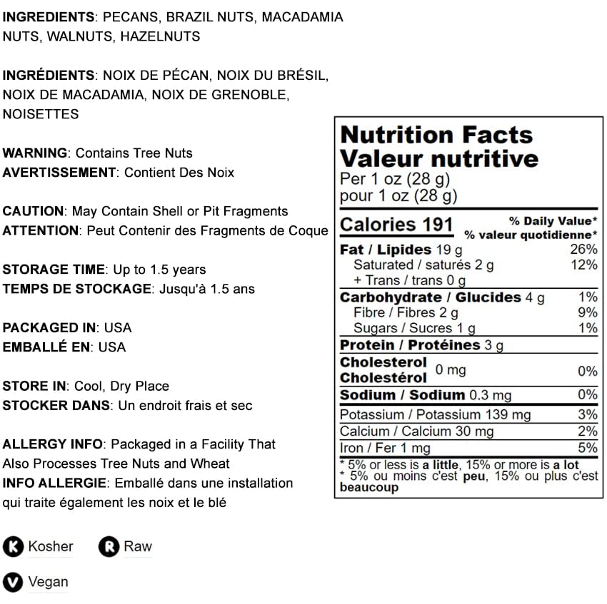 Food To Live Keto Nuts Mix, 2 Pounds - Keto Snack Contains Raw Brazil Nuts, Pecans, Walnuts, Hazelnuts And Macadamia Nuts, Low C