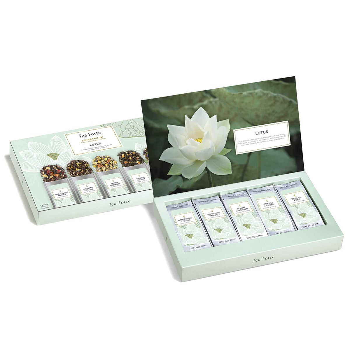 Tea Forte Single Steeps Loose Leaf Lotus Tea Sampler, Assorted Variety Tea Box, Serve Pouches,15 Count (Pack Of 1)
