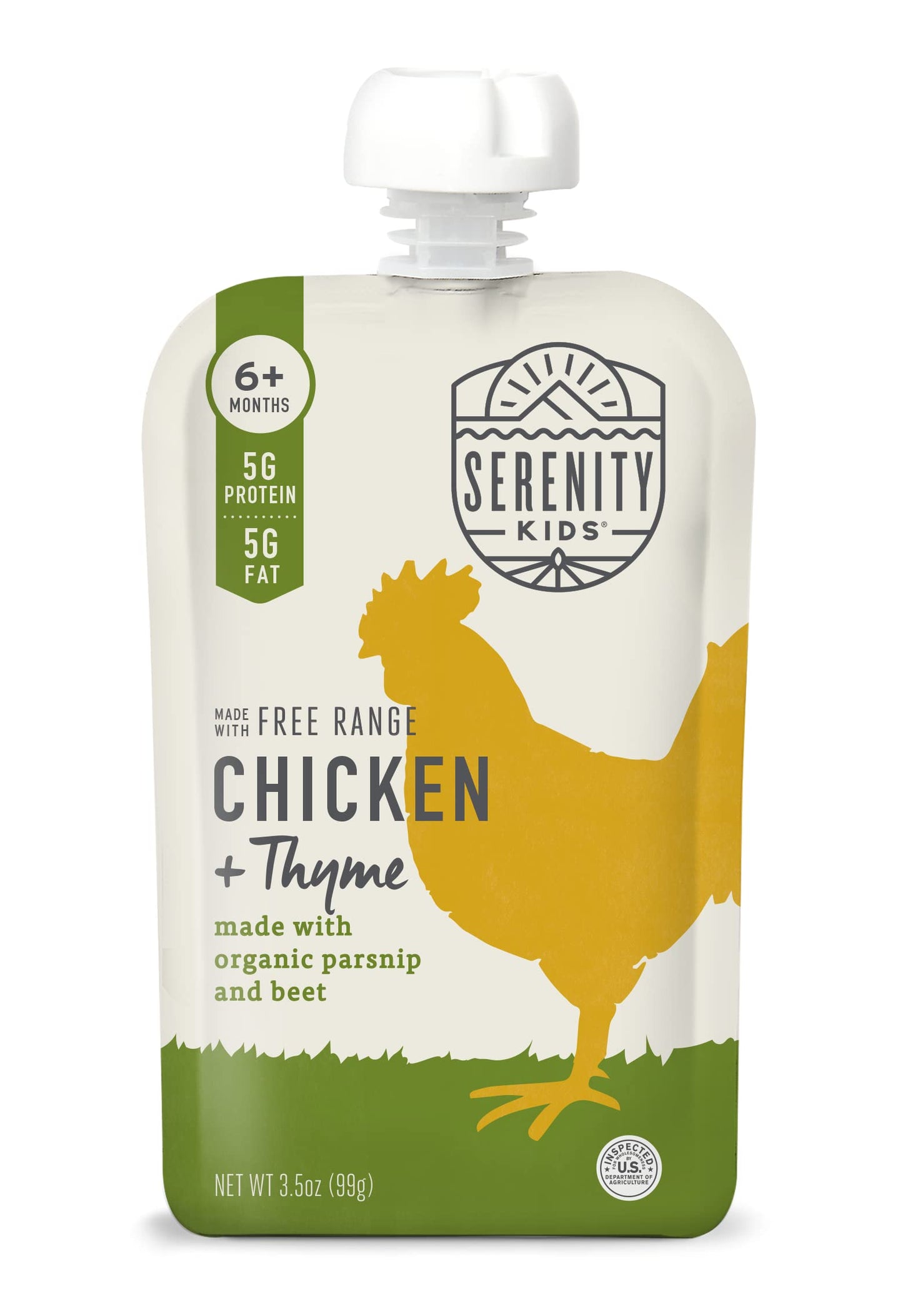 Serenity Kids 6+ Months Baby Food Pouches Made with Ethically Sourced Meat & Organic Veggies - 3.5 Oz BPA-Free Pouch - Free Rang