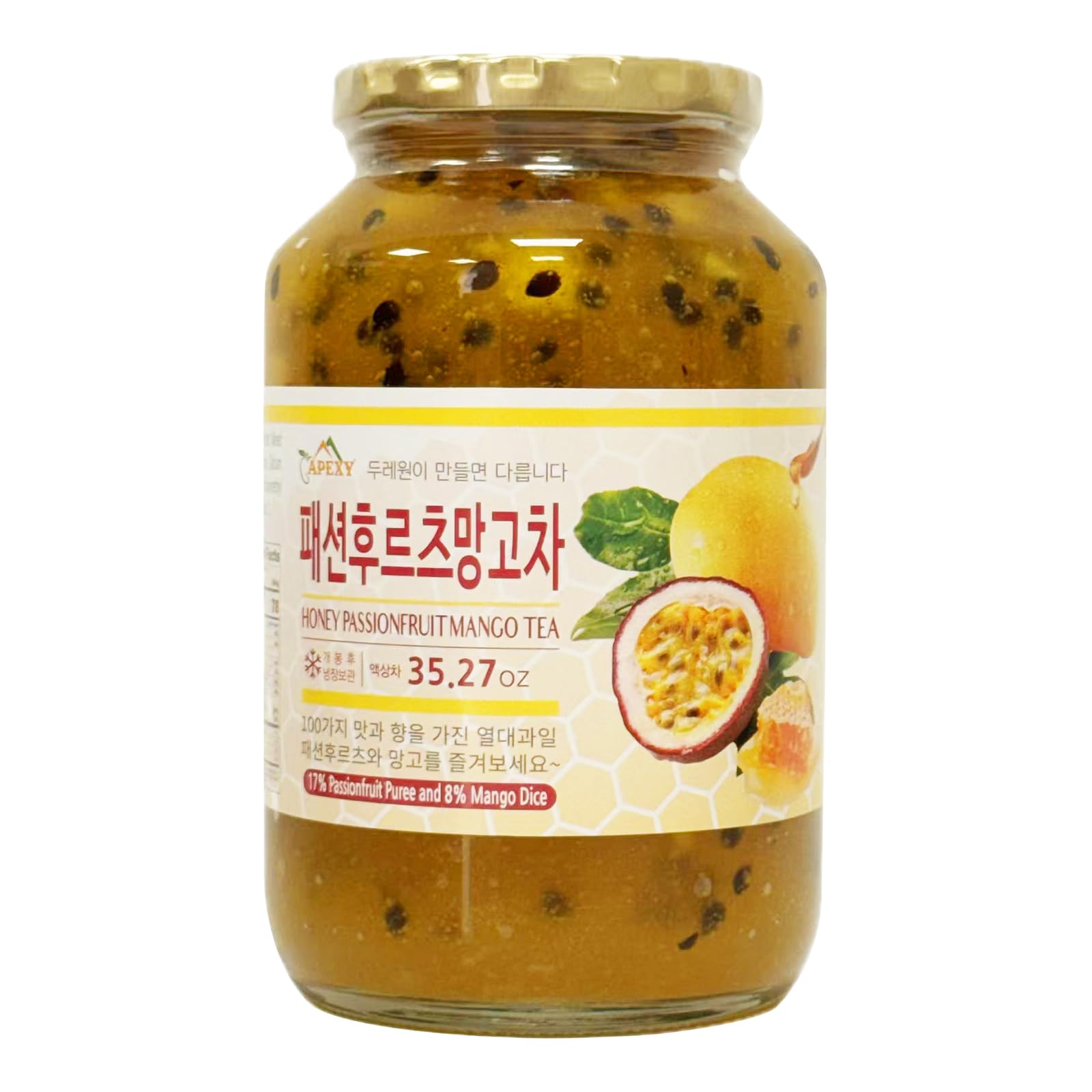 Apexy Korean Honey Passionfruit Mango Tea Made With Real Fruit  No Artificial Colors - Tropical Drink Base  Dessert Topping  Smoothies  Mixed Flavors  Yogurt Made In Korea 35.27Oz (1Kg). (Passion Fruit Mango)
