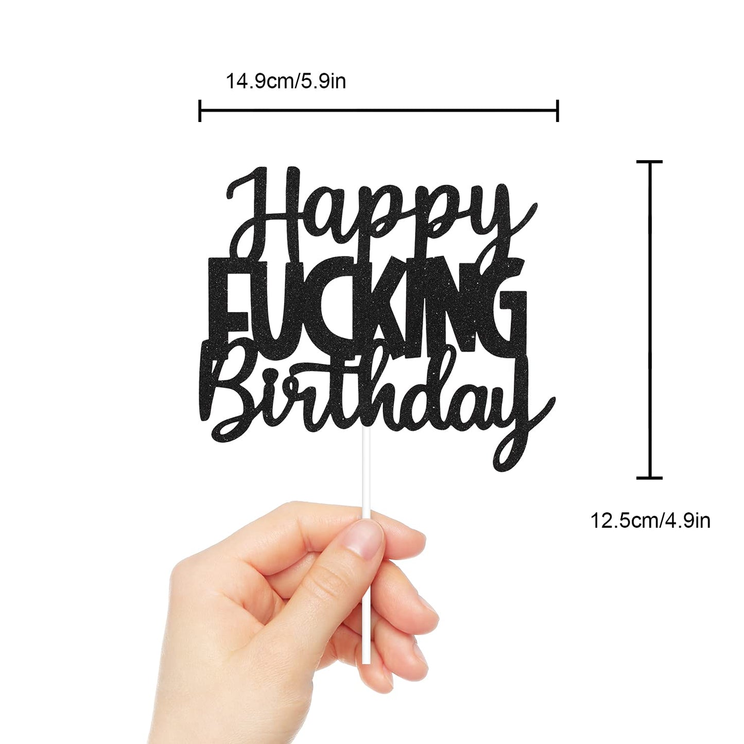 Caiwowo Birthday Cake Topper - Black Glitter Paper Decoration for mature-themed Parties