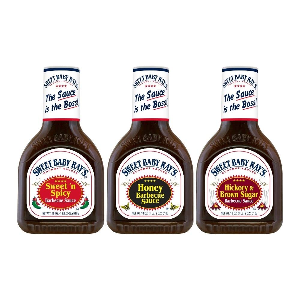 Sweet Baby Ray'S Variety Bbq Sauce Set - Honey, Hickory, And Sweet 'N Spicy - 18 Oz Bottles - Pack Of 3 For Flavorful Grilling A