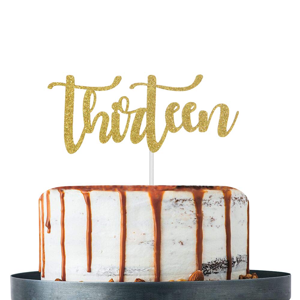 Gold Glitter Thirteen Cake Topper, Happy 13Th Birthday Cake Decor, Thirteen Years Old Party Decorations, 13Th Anniversary Party