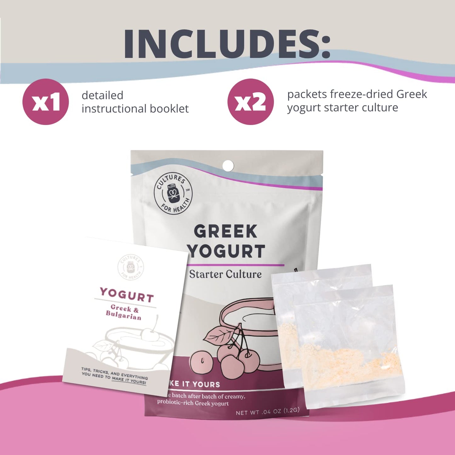 Cultures For Health Greek Yogurt Starter Culture - 2 Packets Heirloom Style, 0.4 Ounce, Ideal for Probiotic Yogurt, Smoothies, and Snacks