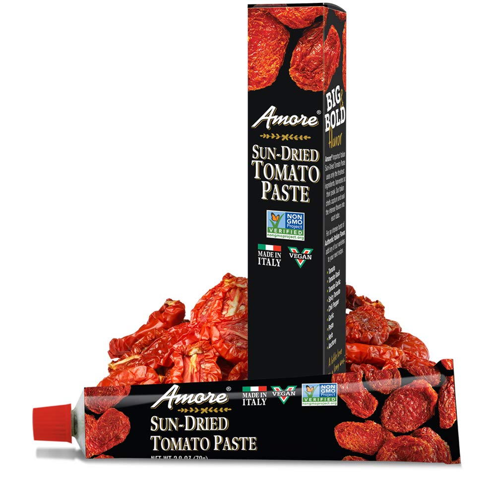 Amore Vegan Sun Dried Tomato Paste In A Tube - Non GMO Certified and Made In Italy (Pack of 6)