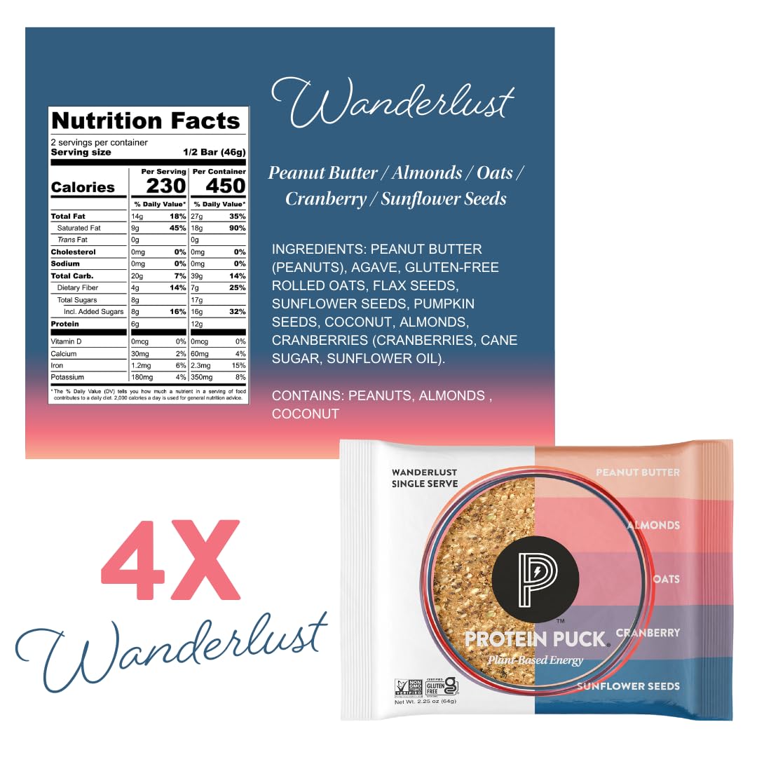 Protein Puck Plant Based Bars | Snacks With Vegan Protein | 16 Count | 3.25 Oz Full Size | Gluten Free, Non Dairy, Kosher Certified Non Gmo Enhanced Healthy Bars | Variety Pack