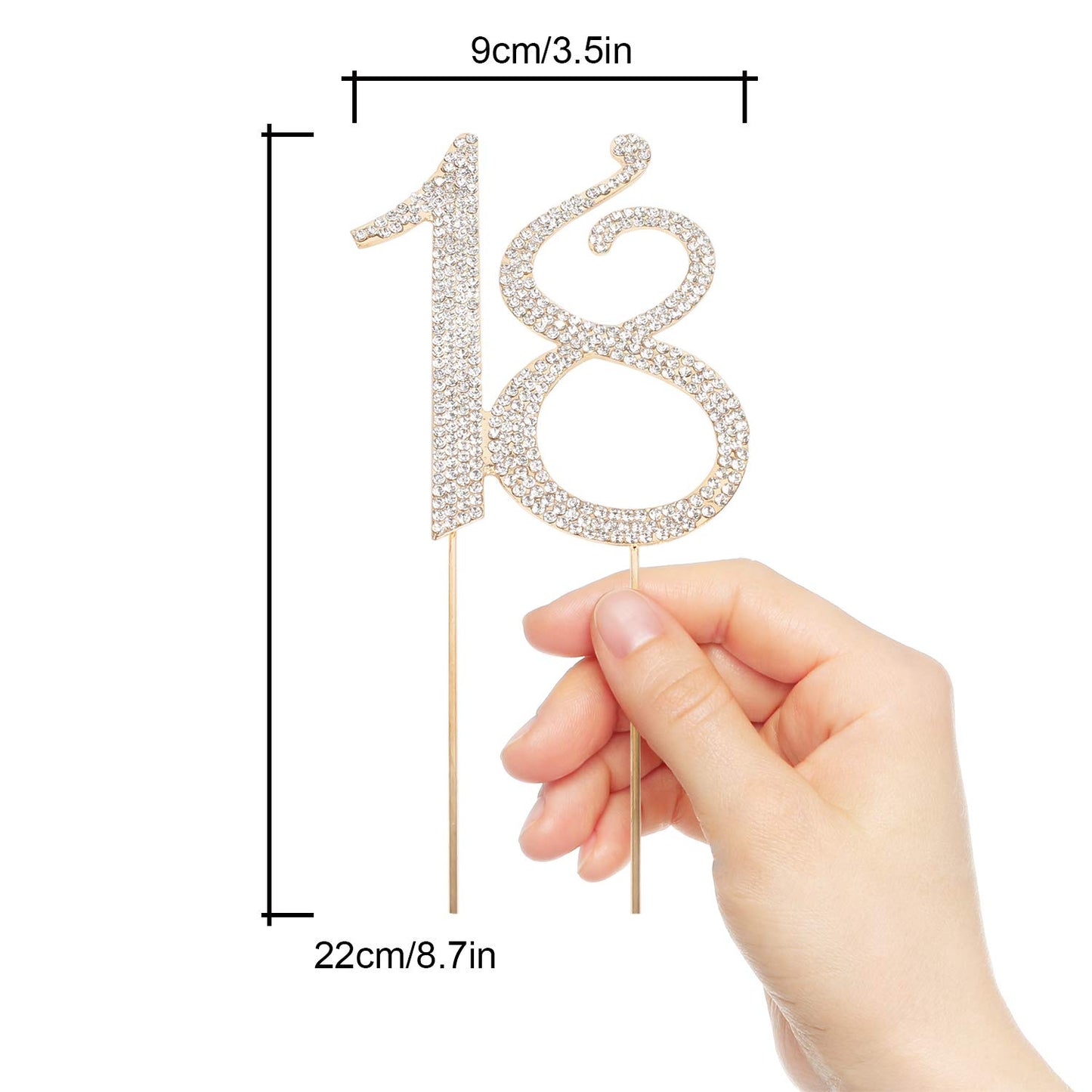 Hatcher lee Cake Topper - Bling Crystal Happy 18th Birthday Decoration, Gold, Metal, Model HCL-011