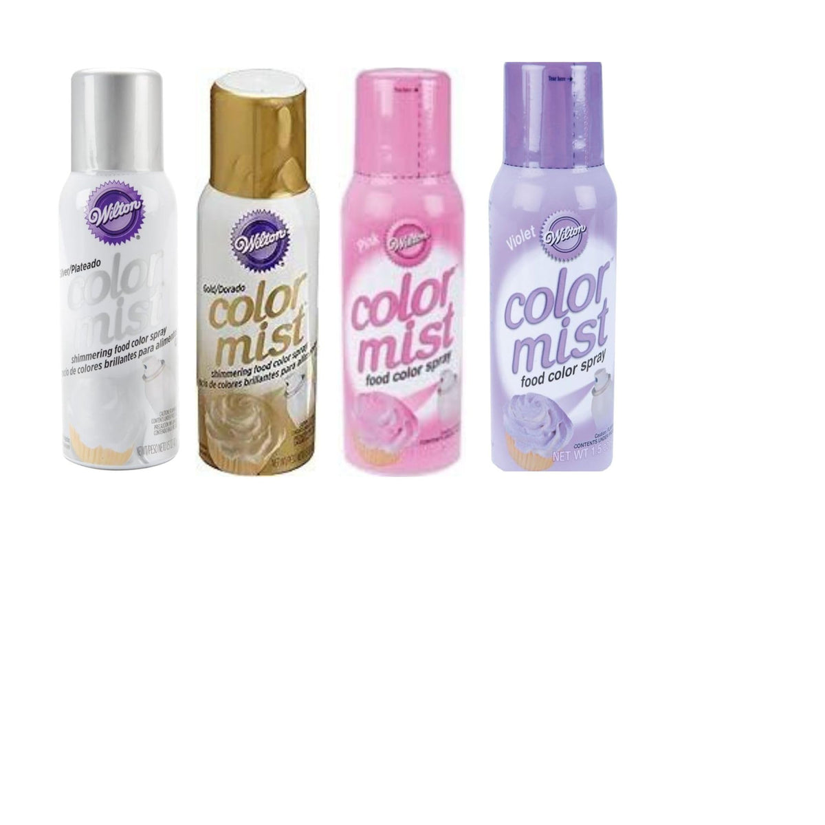 Generic Wilton Color Mist Edible Decorating Spray Set - Fairy Set (Silver, Gold, Pink, Purple)